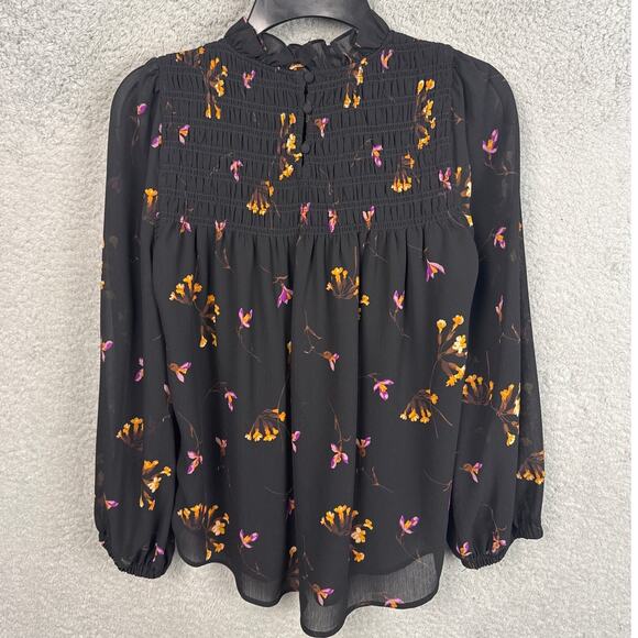 Madewell Georgette Ruffle-Collar Smocked Top in Falling Freesias Boho Flowy XXS - Picture 4 of 10
